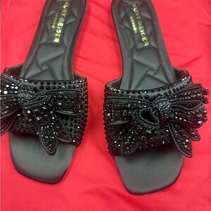 Kurt Geiger Black Beaded Bow Slide Sandals🥰